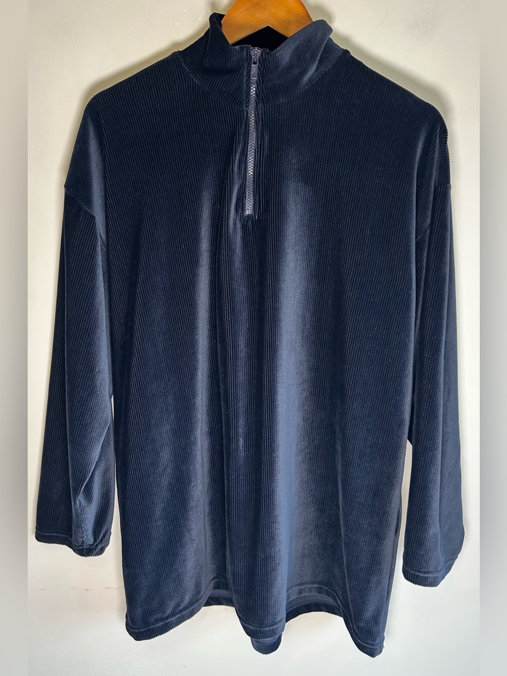 Vintage Great Lakes Country 1/4 Sweater Unisex Size L Navy Blue Corduroy Velour